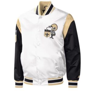 New Orleans Saints Throwback Warm Up Pitch Varsity Satin Jacket