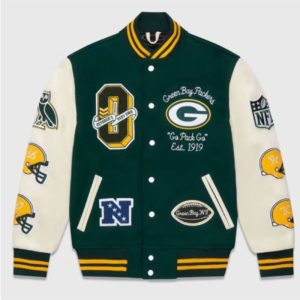 OVO Green Bay Packers White And Green Varsity Jacket