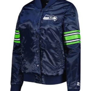 Seattle Seahawks Line Up College Navy Blue Varsity Satin Jacket