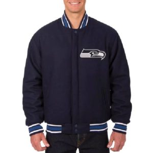 Seattle Seahawks Navy Blue Bomber Wool Jacket