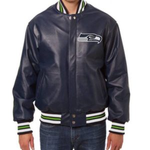 Starter Seattle Seahawks Navy Blue Leather Jacket