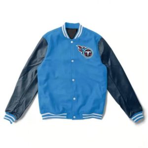 Tennessee Titans Light Blue and Navy Letterman Jacket