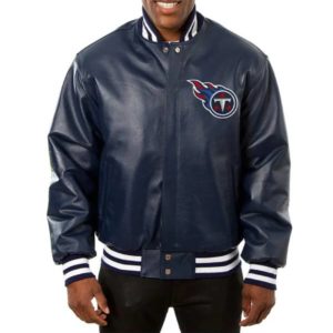 Tennessee Titans Navy Blue Leather Varsity Jacket