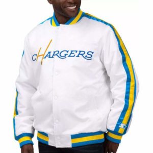 The D-Line LA Chargers White Varsity Satin Jacket