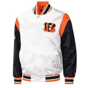 Throwback Warm Up Pitch Cincinnati Bengals Satin Varsity Jacket