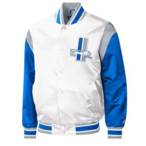 Warm Up Pitch Throwback Detroit Lions Varsity Satin Jacket