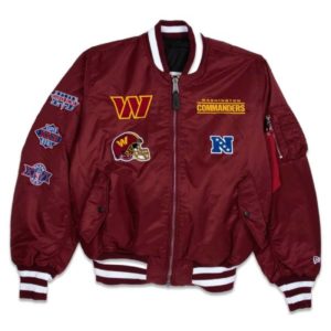 Washington Commanders Burgundy MA-1 Satin Bomber Jacket