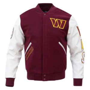 Washington Commanders Burgundy & White Letterman Wool/Leather Varsity Jacket