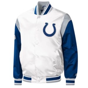 Indianapolis Colts Throwback Warm Up Pitch White Varsity Jacket