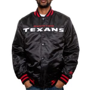 NFL Houston Texans Black Satin Bomber Jacket